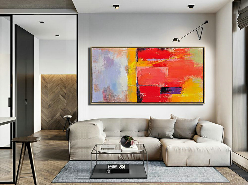 Extra Large Textured Painting On Canvas,Horizontal Palette Knife Contemporary Art Panoramic Canvas Painting,Wall Art Painting,Red,Yellow,Purple,Pink.etc